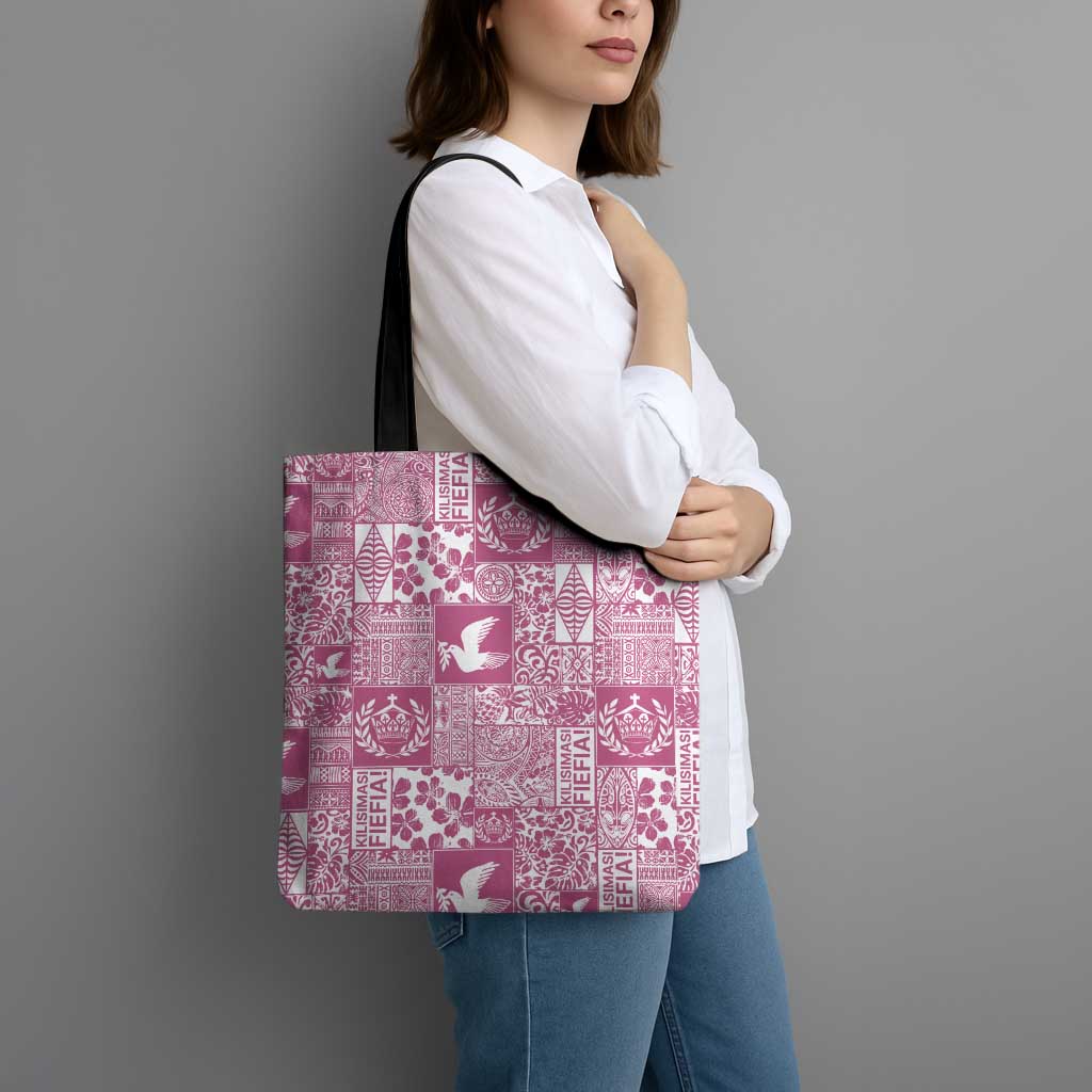 Pink Tonga Kilisimasi Fiefia Tote Bag Pacific Patchwork Xmas Vibes - Polynesian Pride