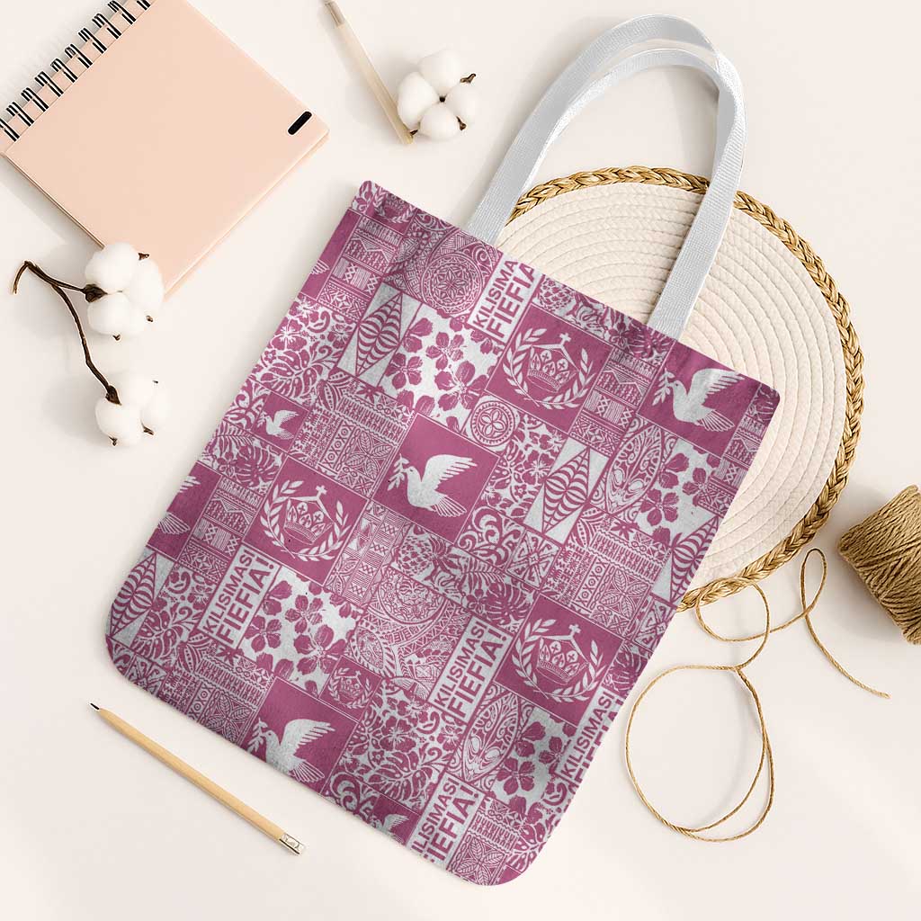 Pink Tonga Kilisimasi Fiefia Tote Bag Pacific Patchwork Xmas Vibes - Polynesian Pride