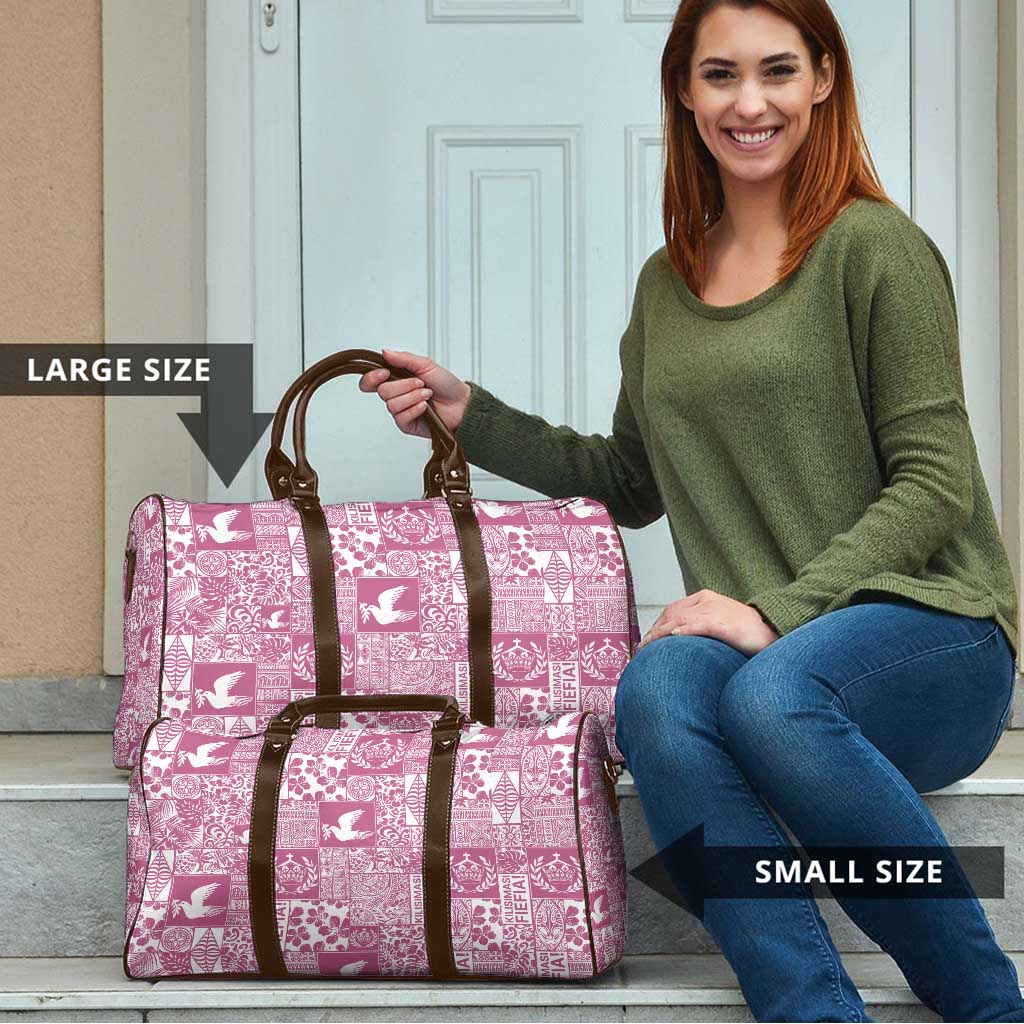 Pink Tonga Kilisimasi Fiefia Travel Bag Pacific Patchwork Xmas Vibes - Polynesian Pride