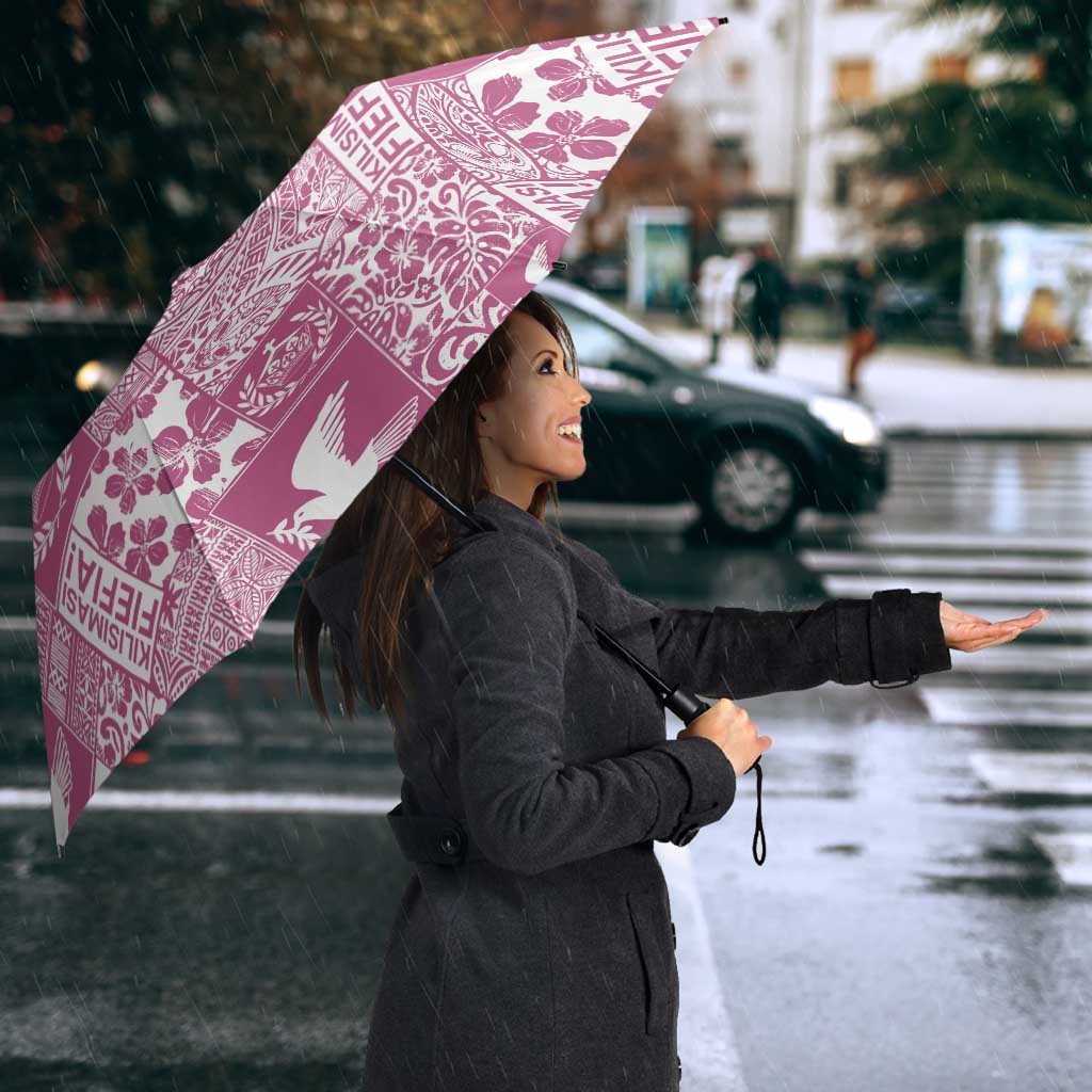 Pink Tonga Kilisimasi Fiefia Umbrella Pacific Patchwork Xmas Vibes - Polynesian Pride