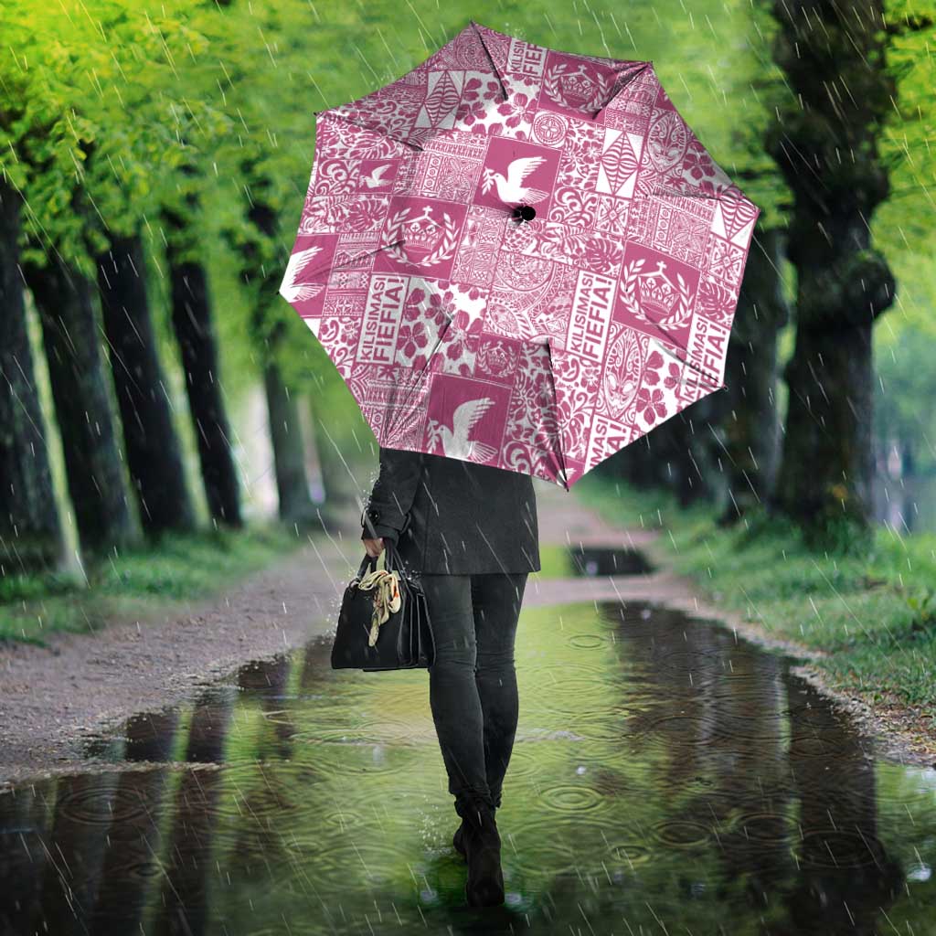 Pink Tonga Kilisimasi Fiefia Umbrella Pacific Patchwork Xmas Vibes - Polynesian Pride