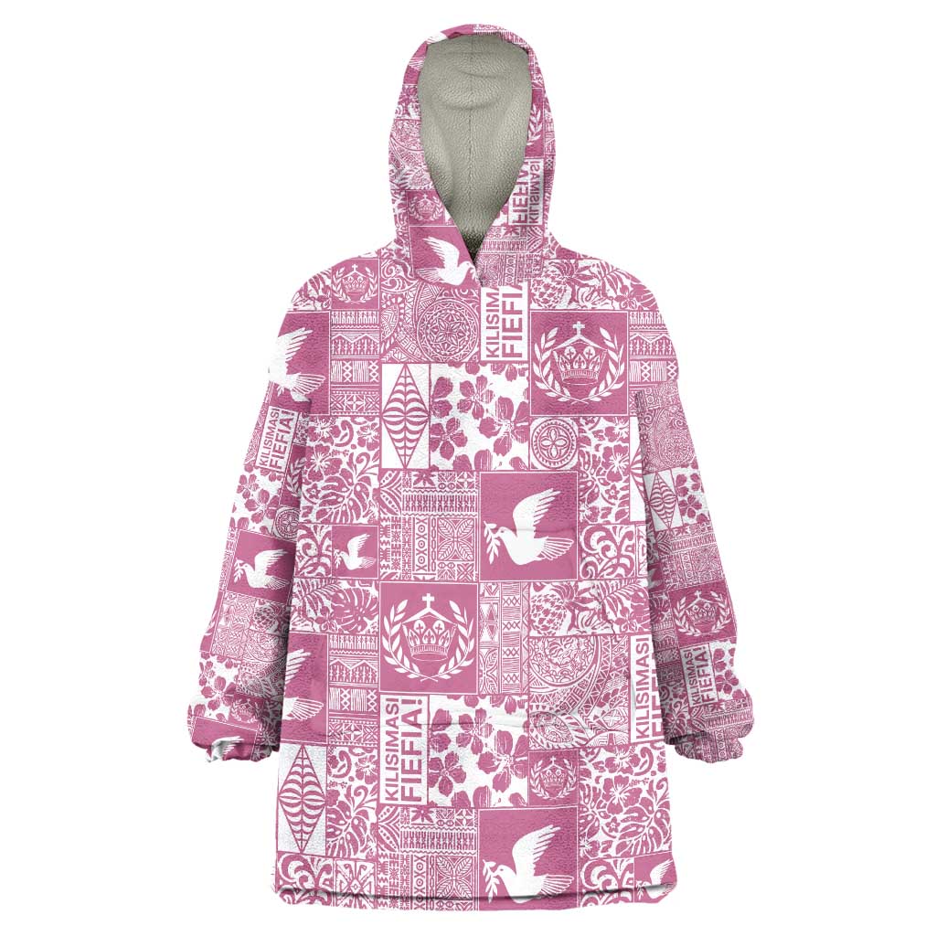 Pink Tonga Kilisimasi Fiefia Wearable Blanket Hoodie Pacific Patchwork Xmas Vibes LT9 One Size Pink - Polynesian Pride