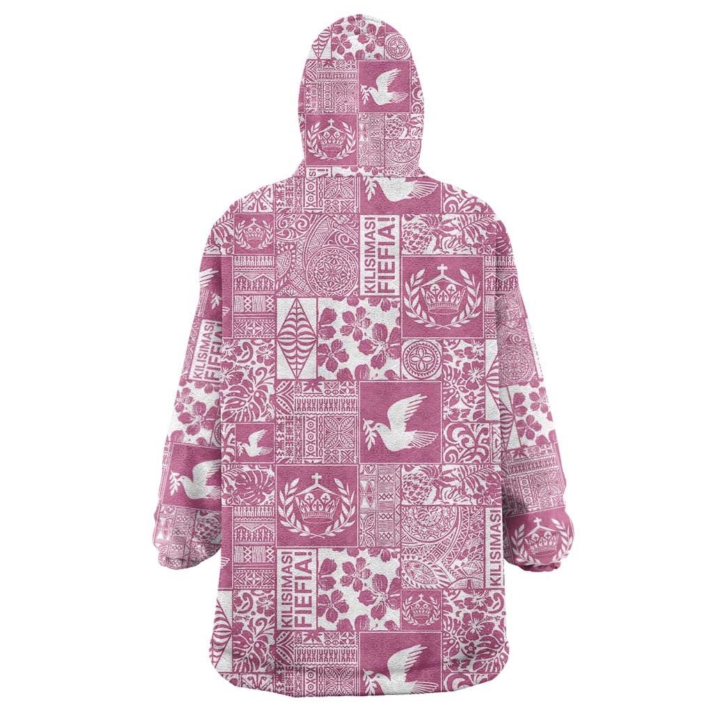 Pink Tonga Kilisimasi Fiefia Wearable Blanket Hoodie Pacific Patchwork Xmas Vibes LT9 - Polynesian Pride