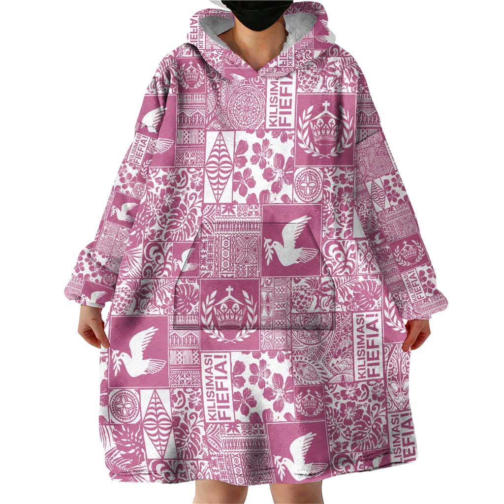 Pink Tonga Kilisimasi Fiefia Wearable Blanket Hoodie Pacific Patchwork Xmas Vibes LT9 - Polynesian Pride