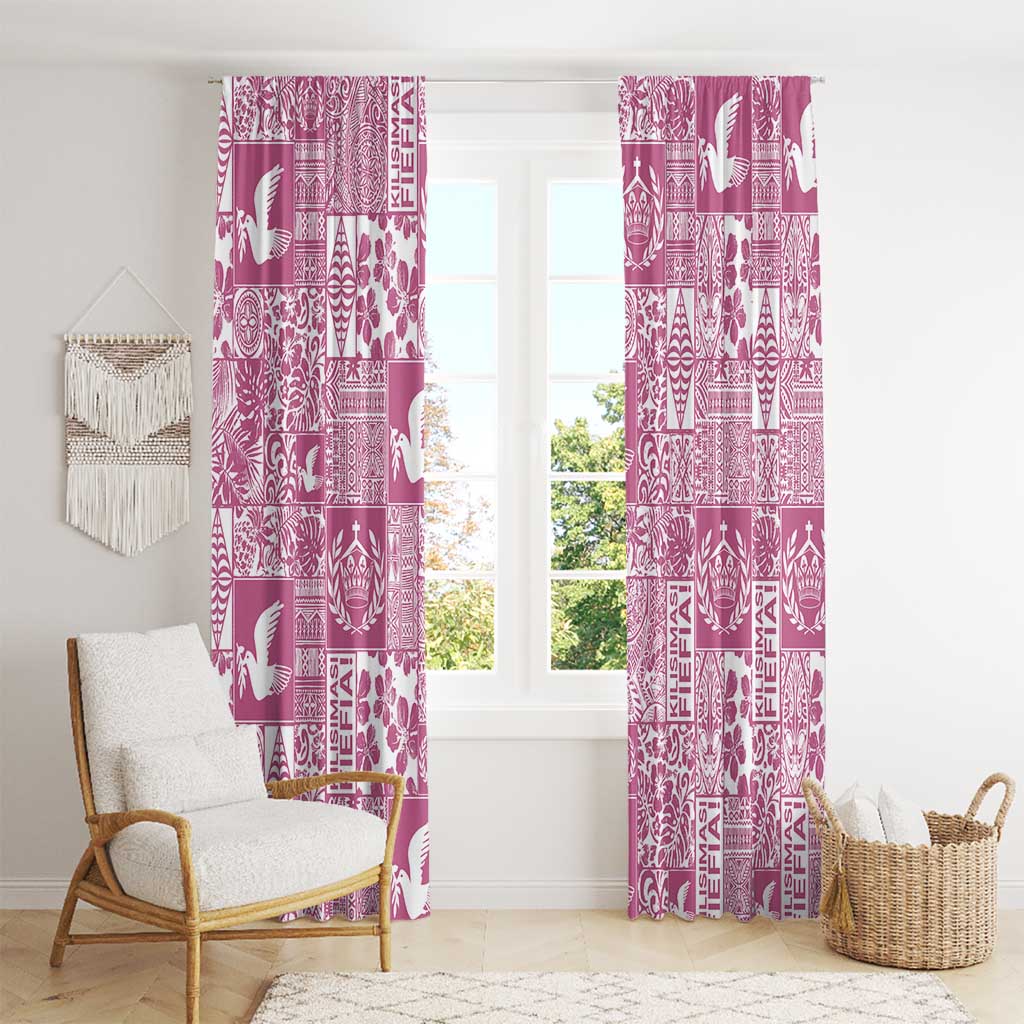 Pink Tonga Kilisimasi Fiefia Window Curtain Pacific Patchwork Xmas Vibes - Polynesian Pride