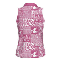 Pink Tonga Kilisimasi Fiefia Women Sleeveless Polo Shirt Pacific Patchwork Xmas Vibes LT9 - Polynesian Pride