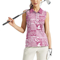 Pink Tonga Kilisimasi Fiefia Women Sleeveless Polo Shirt Pacific Patchwork Xmas Vibes LT9 - Polynesian Pride