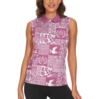 Pink Tonga Kilisimasi Fiefia Women Sleeveless Polo Shirt Pacific Patchwork Xmas Vibes LT9 - Polynesian Pride