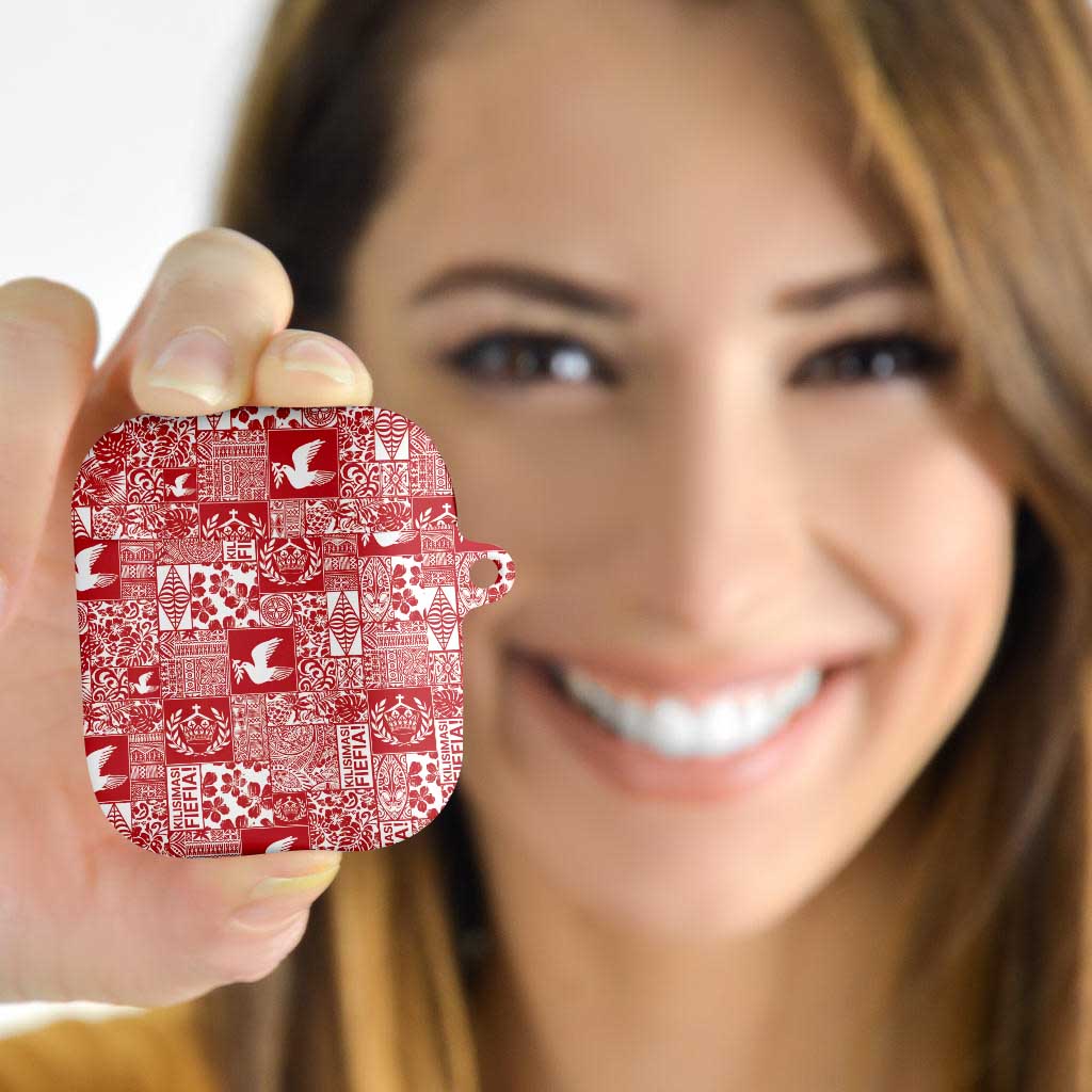 Red Tonga Kilisimasi Fiefia AirPods Case Pacific Patchwork Xmas Vibes - Polynesian Pride