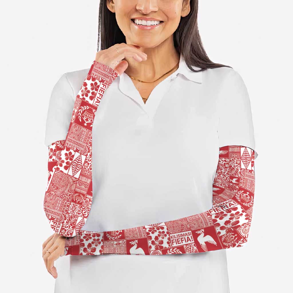 Red Tonga Kilisimasi Fiefia Arm Sleeves Pacific Patchwork Xmas Vibes - Polynesian Pride