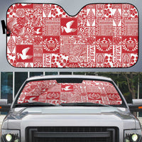 Red Tonga Kilisimasi Fiefia Auto Sun Shade Pacific Patchwork Xmas Vibes LT9 Red - Polynesian Pride