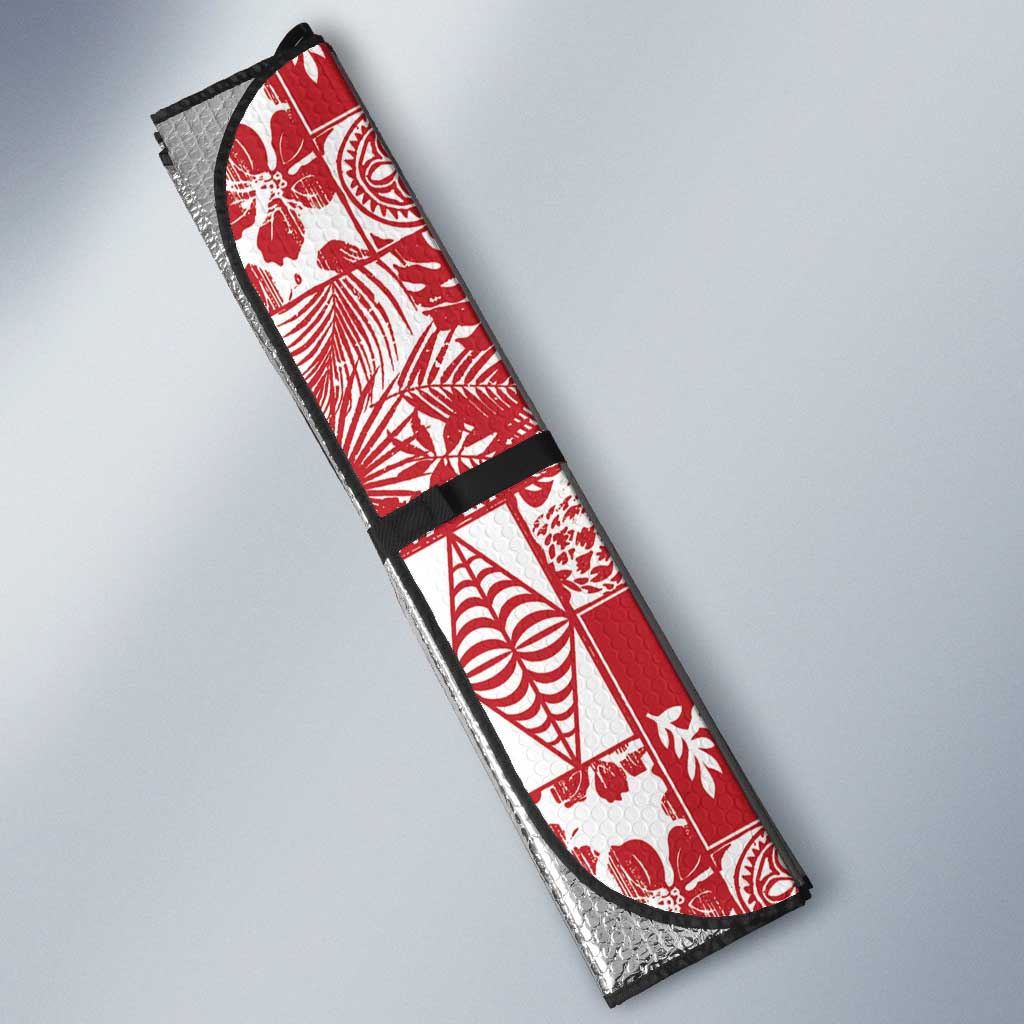 Red Tonga Kilisimasi Fiefia Auto Sun Shade Pacific Patchwork Xmas Vibes LT9 - Polynesian Pride