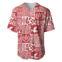 Red Tonga Kilisimasi Fiefia Baseball Jersey Pacific Patchwork Xmas Vibes - Polynesian Pride