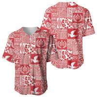 Red Tonga Kilisimasi Fiefia Baseball Jersey Pacific Patchwork Xmas Vibes - Polynesian Pride