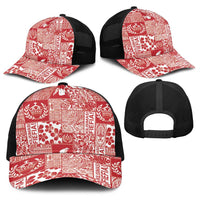Red Tonga Kilisimasi Fiefia Baseball Net Cap Pacific Patchwork Xmas Vibes - Polynesian Pride