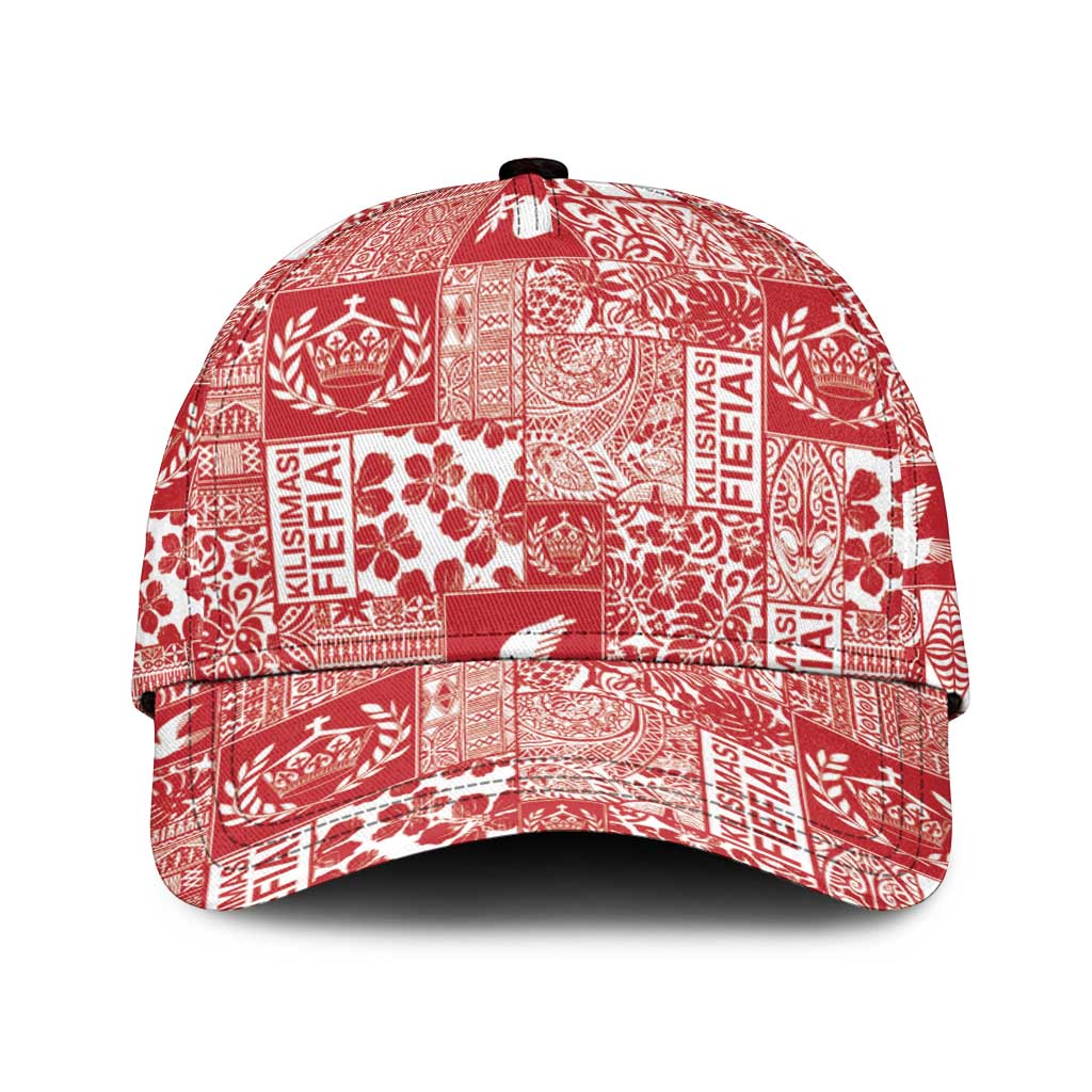 Red Tonga Kilisimasi Fiefia Classic Cap Pacific Patchwork Xmas Vibes - Polynesian Pride