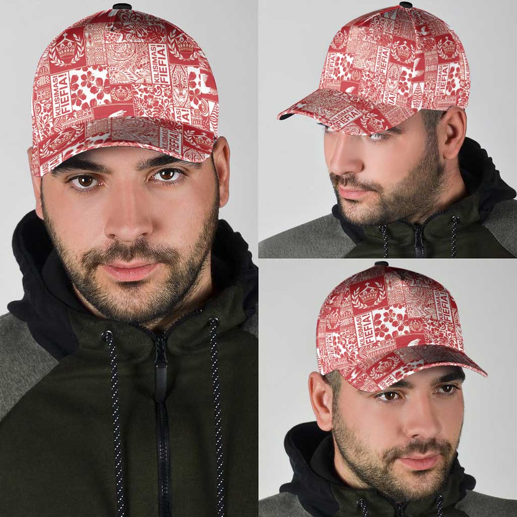 Red Tonga Kilisimasi Fiefia Classic Cap Pacific Patchwork Xmas Vibes - Polynesian Pride
