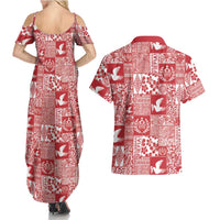 Red Tonga Kilisimasi Fiefia Couples Matching Summer Maxi Dress and Hawaiian Shirt Pacific Patchwork Xmas Vibes LT9 - Polynesian Pride