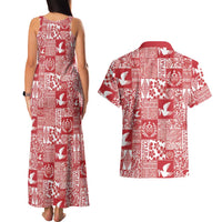 Red Tonga Kilisimasi Fiefia Couples Matching Tank Maxi Dress and Hawaiian Shirt Pacific Patchwork Xmas Vibes LT9 - Polynesian Pride