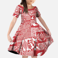 Red Tonga Kilisimasi Fiefia Family Matching Long Sleeve Bodycon Dress and Hawaiian Shirt Pacific Patchwork Xmas Vibes LT9 Daughter's Dress Red - Polynesian Pride