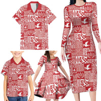 Red Tonga Kilisimasi Fiefia Family Matching Long Sleeve Bodycon Dress and Hawaiian Shirt Pacific Patchwork Xmas Vibes LT9 - Polynesian Pride