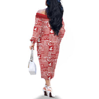 Red Tonga Kilisimasi Fiefia Family Matching Off The Shoulder Long Sleeve Dress and Hawaiian Shirt Pacific Patchwork Xmas Vibes LT9 - Polynesian Pride