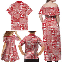 Red Tonga Kilisimasi Fiefia Family Matching Off Shoulder Maxi Dress and Hawaiian Shirt Pacific Patchwork Xmas Vibes LT9 - Polynesian Pride