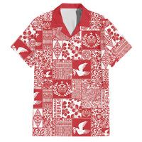 Red Tonga Kilisimasi Fiefia Family Matching Off Shoulder Short Dress and Hawaiian Shirt Pacific Patchwork Xmas Vibes LT9 Dad's Shirt - Short Sleeve Red - Polynesian Pride