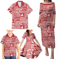 Red Tonga Kilisimasi Fiefia Family Matching Puletasi and Hawaiian Shirt Pacific Patchwork Xmas Vibes LT9 - Polynesian Pride
