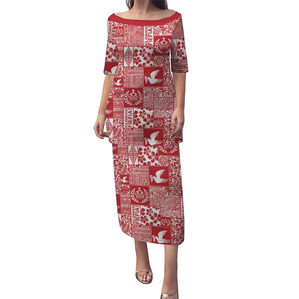 Red Tonga Kilisimasi Fiefia Family Matching Puletasi and Hawaiian Shirt Pacific Patchwork Xmas Vibes LT9 Mom's Dress Red - Polynesian Pride