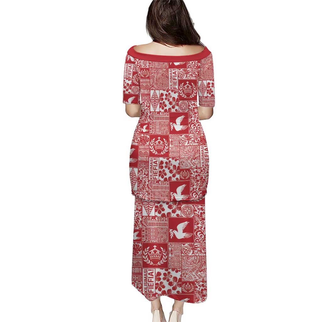 Red Tonga Kilisimasi Fiefia Family Matching Puletasi and Hawaiian Shirt Pacific Patchwork Xmas Vibes LT9 - Polynesian Pride