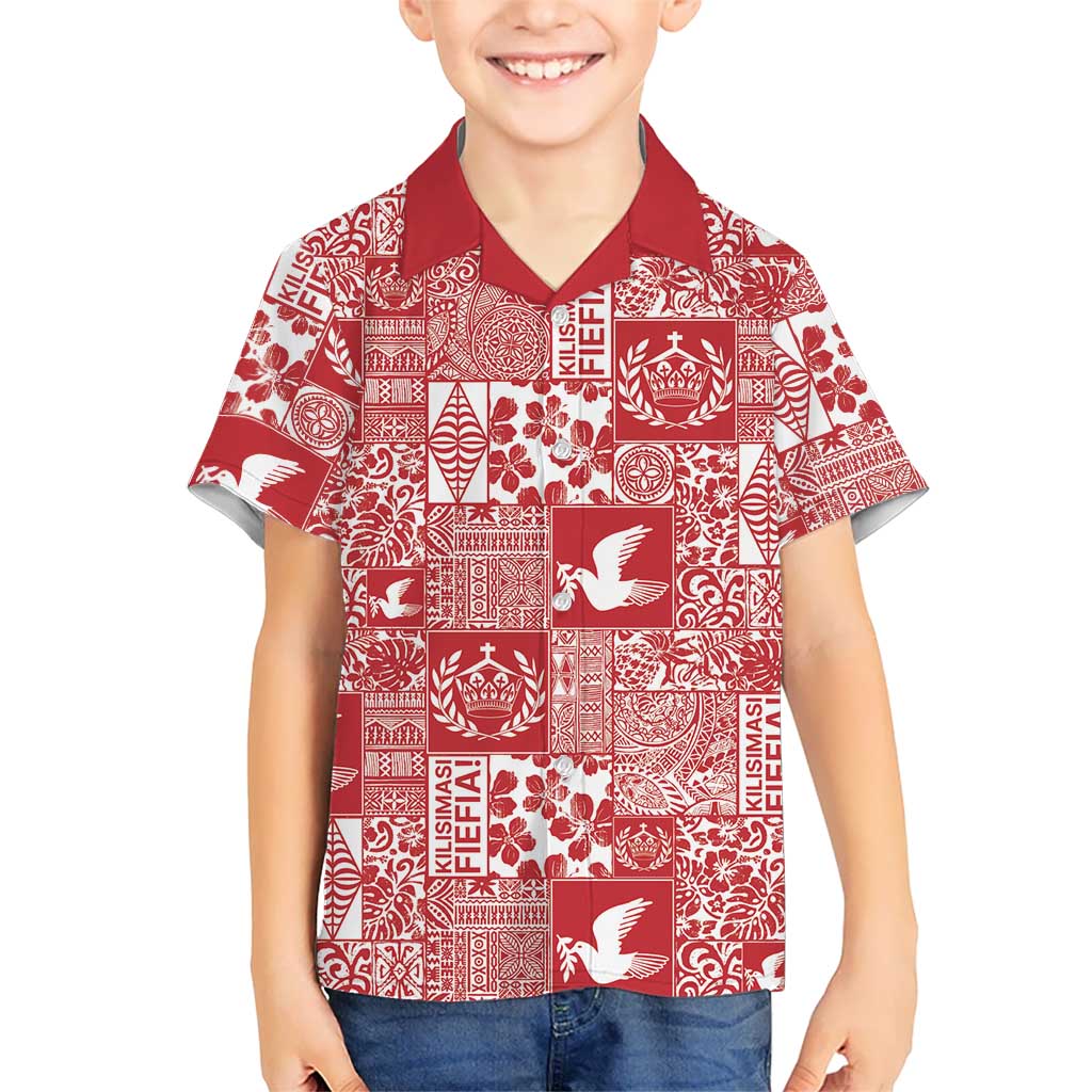 Red Tonga Kilisimasi Fiefia Family Matching Puletasi and Hawaiian Shirt Pacific Patchwork Xmas Vibes LT9 Son's Shirt Red - Polynesian Pride