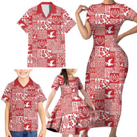 Red Tonga Kilisimasi Fiefia Family Matching Short Sleeve Bodycon Dress and Hawaiian Shirt Pacific Patchwork Xmas Vibes LT9 - Polynesian Pride