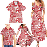Red Tonga Kilisimasi Fiefia Family Matching Summer Maxi Dress and Hawaiian Shirt Pacific Patchwork Xmas Vibes LT9 - Polynesian Pride