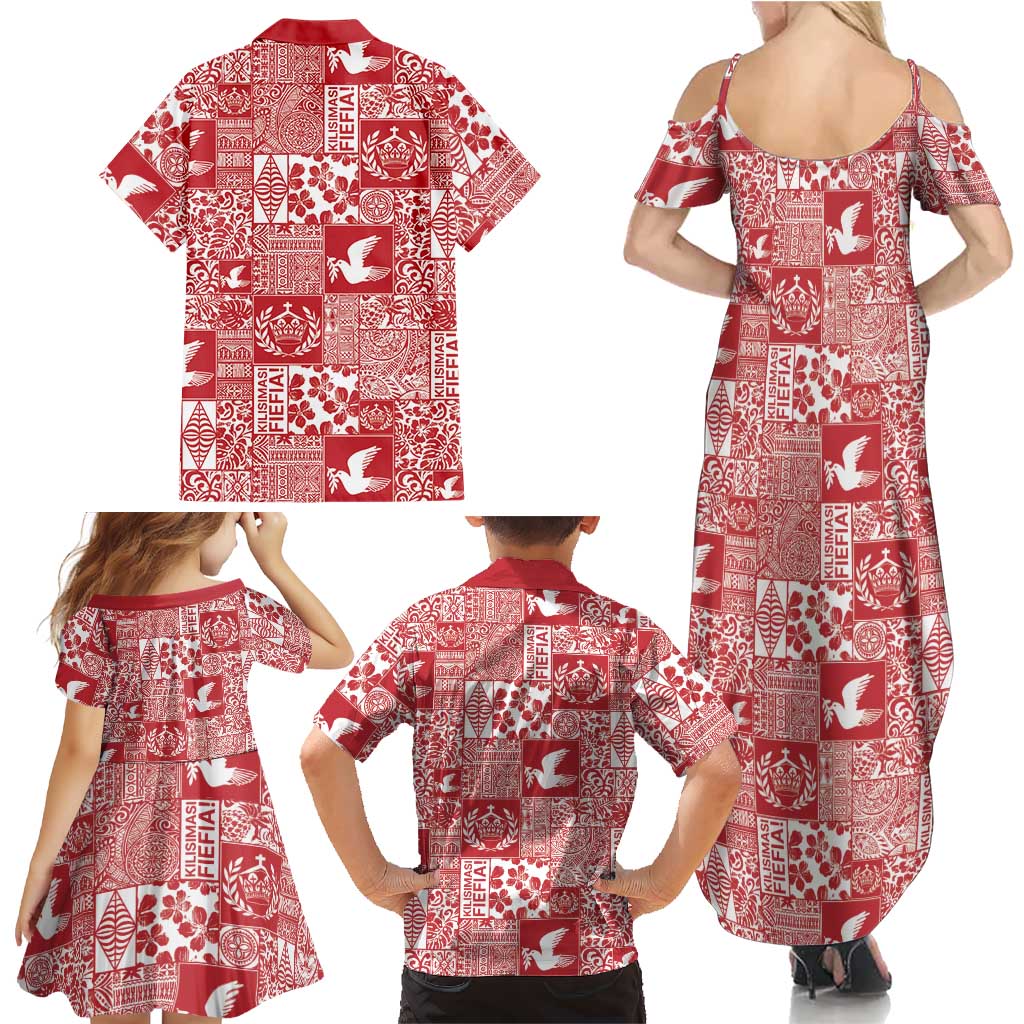 Red Tonga Kilisimasi Fiefia Family Matching Summer Maxi Dress and Hawaiian Shirt Pacific Patchwork Xmas Vibes LT9 - Polynesian Pride