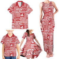 Red Tonga Kilisimasi Fiefia Family Matching Tank Maxi Dress and Hawaiian Shirt Pacific Patchwork Xmas Vibes LT9 - Polynesian Pride