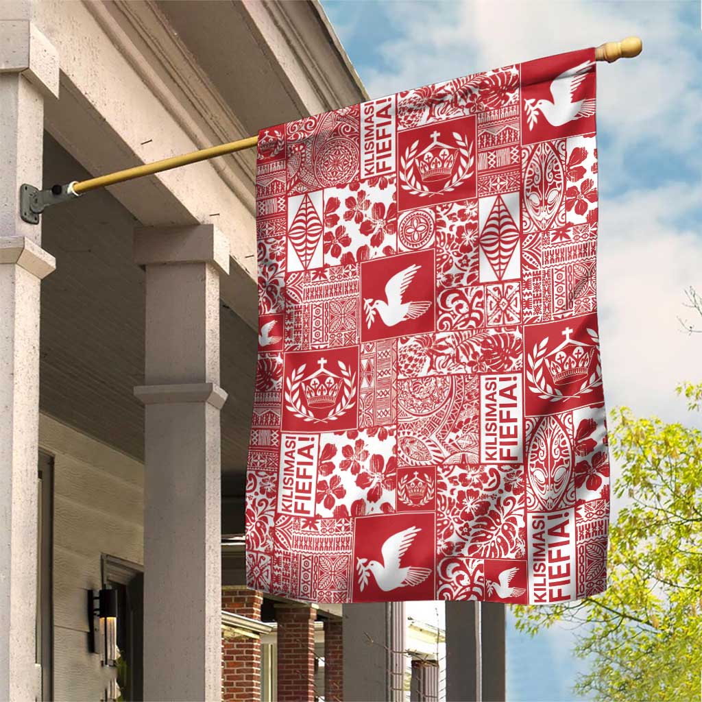 Red Tonga Kilisimasi Fiefia Garden Flag Pacific Patchwork Xmas Vibes LT9 House Flag Red - Polynesian Pride
