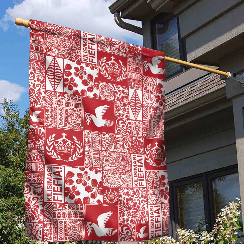 Red Tonga Kilisimasi Fiefia Garden Flag Pacific Patchwork Xmas Vibes LT9 - Polynesian Pride