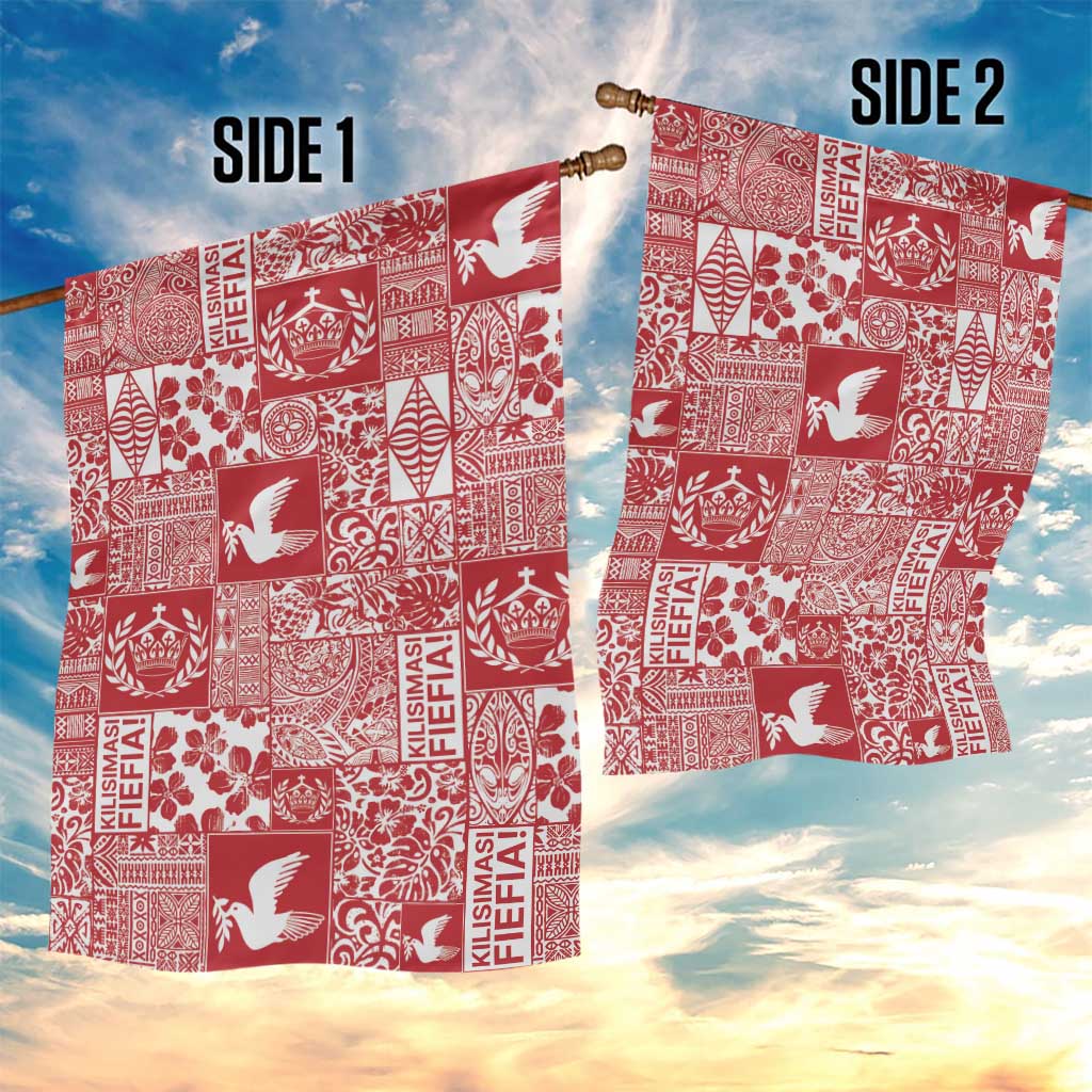 Red Tonga Kilisimasi Fiefia Garden Flag Pacific Patchwork Xmas Vibes LT9 - Polynesian Pride