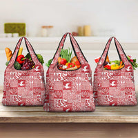 Red Tonga Kilisimasi Fiefia Grocery Bag Pacific Patchwork Xmas Vibes LT9 3-pack One Size Red - Polynesian Pride