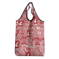 Red Tonga Kilisimasi Fiefia Grocery Bag Pacific Patchwork Xmas Vibes LT9 - Polynesian Pride