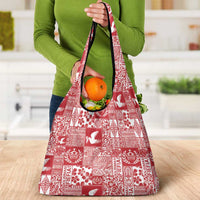 Red Tonga Kilisimasi Fiefia Grocery Bag Pacific Patchwork Xmas Vibes LT9 - Polynesian Pride
