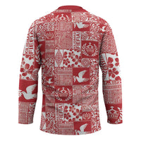 Red Tonga Kilisimasi Fiefia Hockey Jersey Pacific Patchwork Xmas Vibes - Polynesian Pride