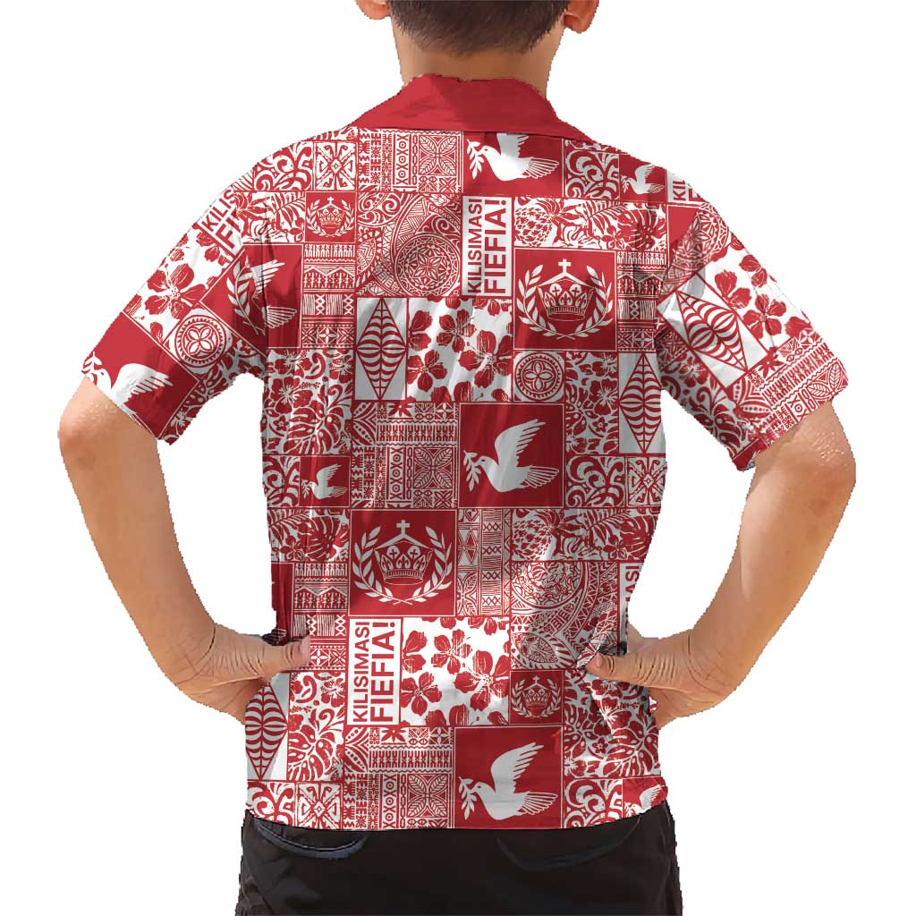 Red Tonga Kilisimasi Fiefia Kid Hawaiian Shirt Pacific Patchwork Xmas Vibes - Polynesian Pride