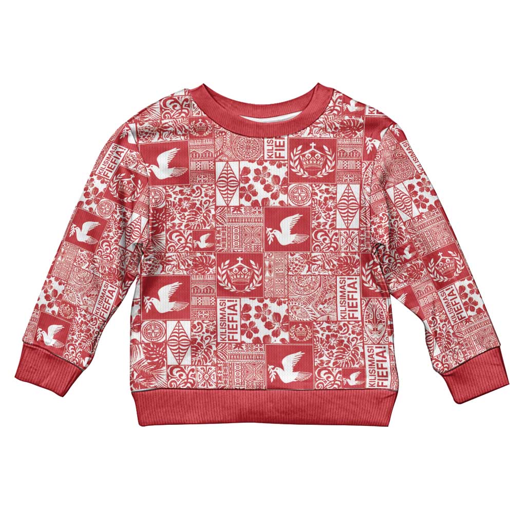 Red Tonga Kilisimasi Fiefia Kid Ugly Christmas Sweater Pacific Patchwork Xmas Vibes LT9 Kid Red - Polynesian Pride