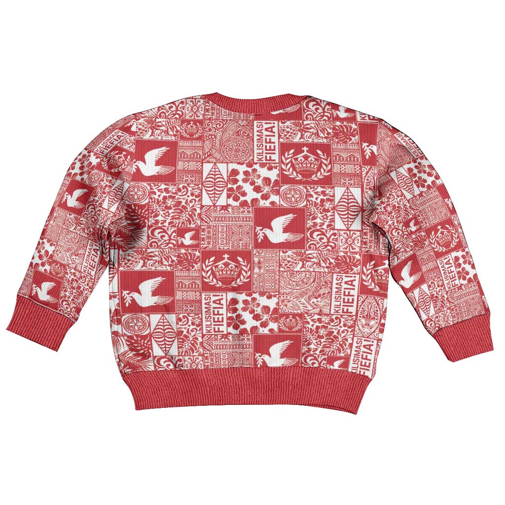 Red Tonga Kilisimasi Fiefia Kid Ugly Christmas Sweater Pacific Patchwork Xmas Vibes LT9 - Polynesian Pride