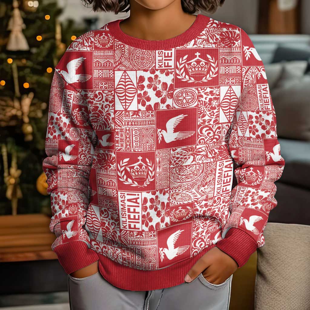 Red Tonga Kilisimasi Fiefia Kid Ugly Christmas Sweater Pacific Patchwork Xmas Vibes LT9 - Polynesian Pride