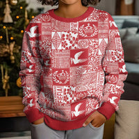 Red Tonga Kilisimasi Fiefia Kid Ugly Christmas Sweater Pacific Patchwork Xmas Vibes LT9 - Polynesian Pride