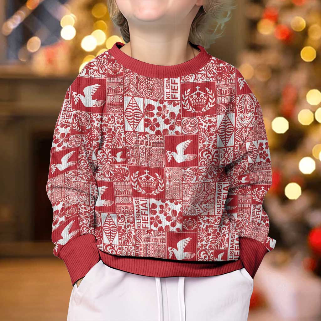 Red Tonga Kilisimasi Fiefia Kid Ugly Christmas Sweater Pacific Patchwork Xmas Vibes LT9 - Polynesian Pride