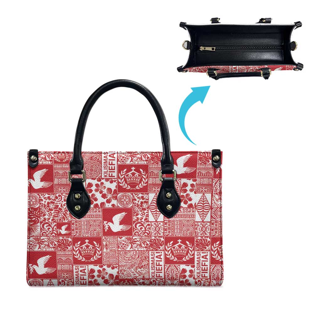 Red Tonga Kilisimasi Fiefia Leather Bag Pacific Patchwork Xmas Vibes - Polynesian Pride